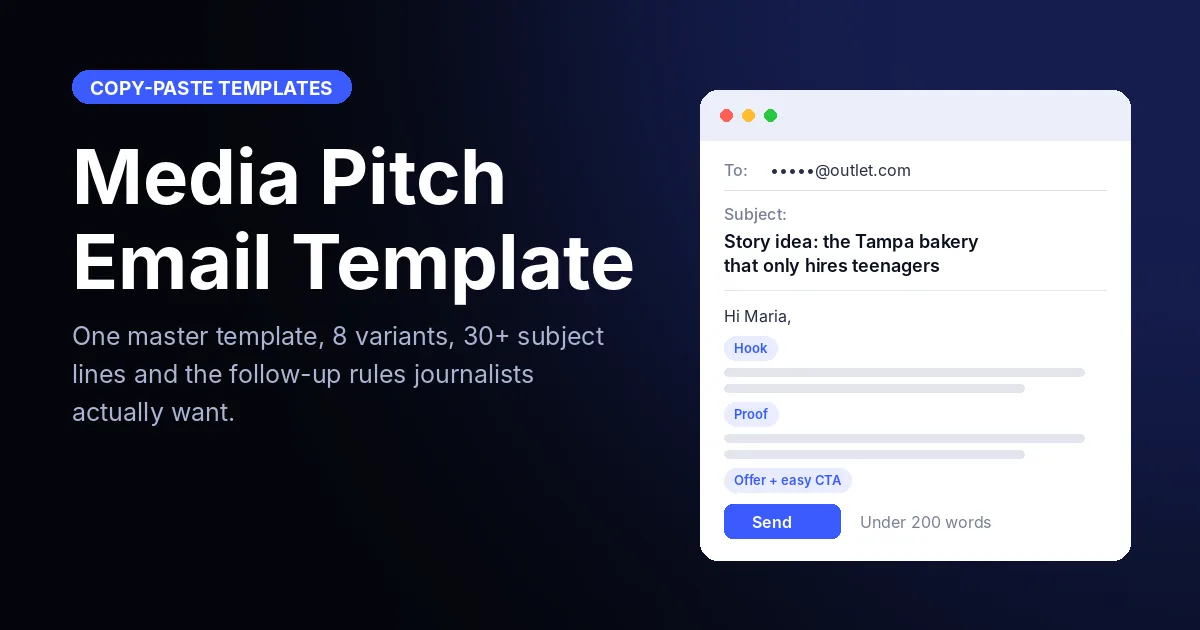 Media pitch email template: one master template, 8 variants, 30+ subject lines and follow-up rules